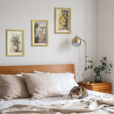 Gallery wall Potplanten en citroenen tegen de achtergrond van een straat.