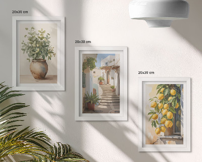 Gallery wall Potplanten en citroenen tegen de achtergrond van een straat.
