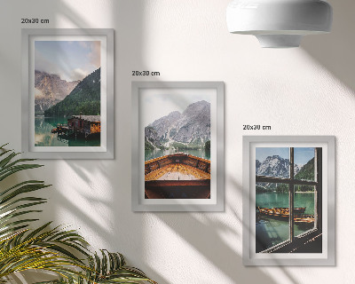 Gallery wall Bergmeer met een boot en houten huisjes