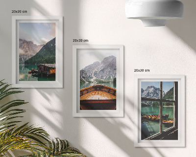 Gallery wall Bergmeer met een boot en houten huisjes