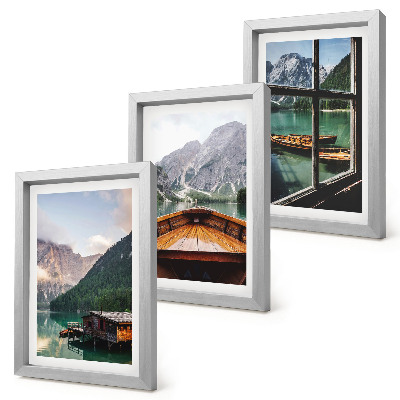 Gallery wall Bergmeer met een boot en houten huisjes