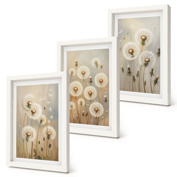 Gallery wall Witte paardenbloemen tegen een achtergrond van heldere kleuren.