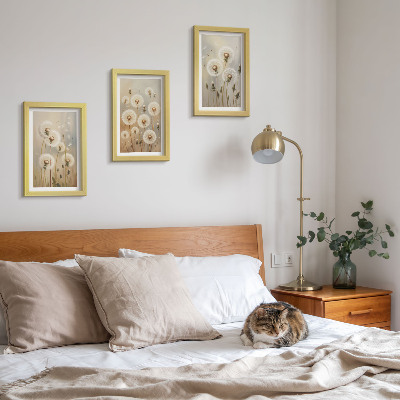 Gallery wall Witte paardenbloemen tegen een achtergrond van heldere kleuren.