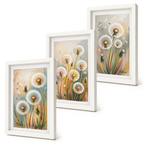 Gallery wall Paardenbloemen tegen een achtergrond van pastelkleurig gras.