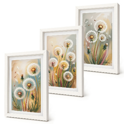 Gallery wall Paardenbloemen tegen een achtergrond van pastelkleurig gras.