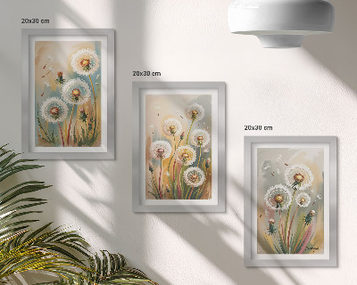 Gallery wall Paardenbloemen tegen een achtergrond van pastelkleurig gras.