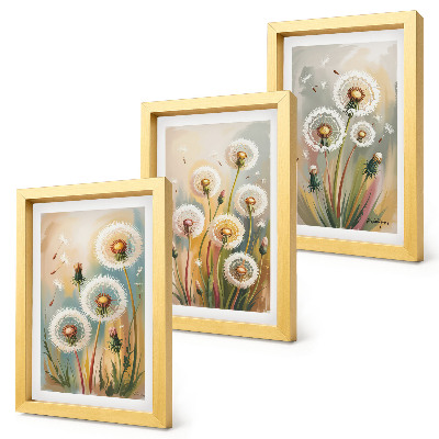 Gallery wall Paardenbloemen tegen een achtergrond van pastelkleurig gras.