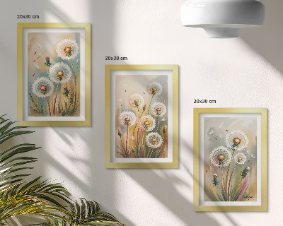 Gallery wall Paardenbloemen tegen een achtergrond van pastelkleurig gras.