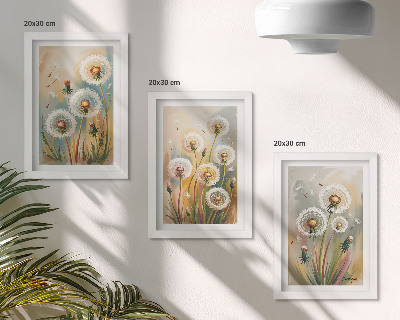 Gallery wall Paardenbloemen tegen een achtergrond van pastelkleurig gras.