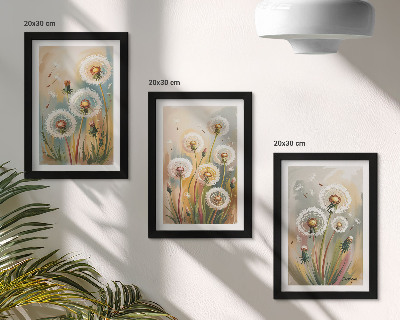 Gallery wall Paardenbloemen tegen een achtergrond van pastelkleurig gras.