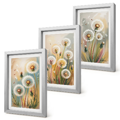 Gallery wall Paardenbloemen tegen een achtergrond van pastelkleurig gras.