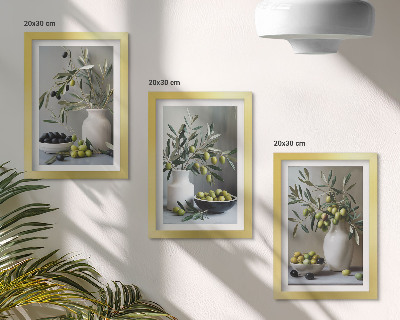 Gallery wall Olijven in vazen ​​met takken op een grijze achtergrond