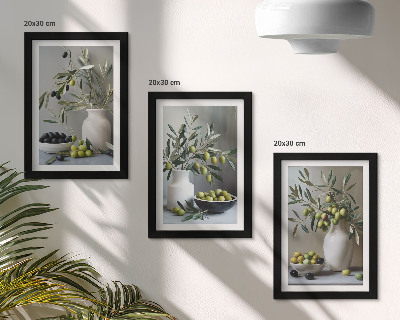 Gallery wall Olijven in vazen ​​met takken op een grijze achtergrond