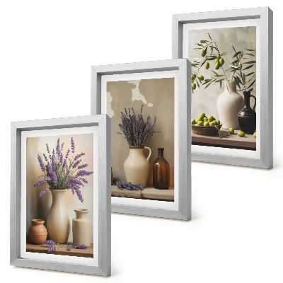 Gallery wall Bloemen in vazen, olijven en natuurlijke decoraties