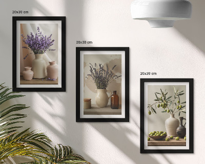 Gallery wall Lavendelbloemen, olijven en keramische vazen