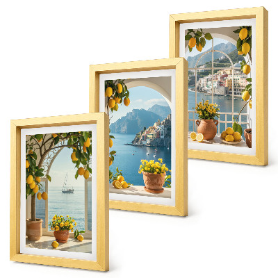 Gallery wall Citroenen en bloemen in potten in een kustplaats.