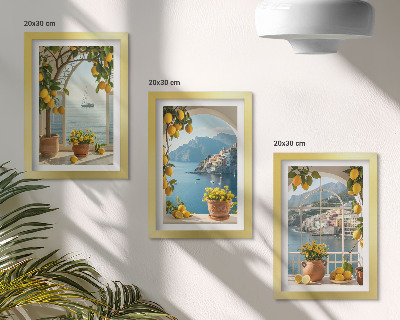 Gallery wall Citroenen en bloemen in potten in een kustplaats.