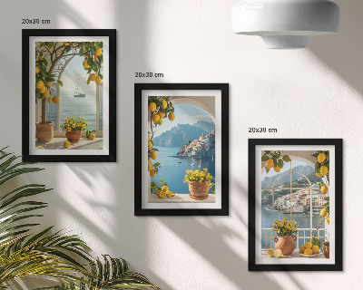 Gallery wall Citroenen en bloemen in potten in een kustplaats.