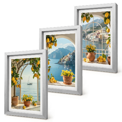 Gallery wall Citroenen en bloemen in potten in een kustplaats.