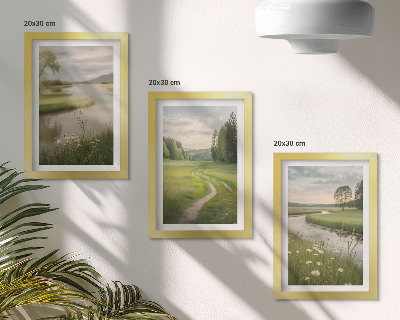 Gallery wall Rustig zomerlandschap met een rivier en een bloemenweide.
