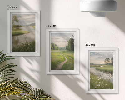 Gallery wall Rustig zomerlandschap met een rivier en een bloemenweide.