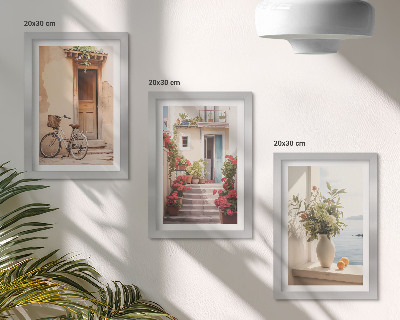 Gallery wall Sfeervolle straatjes langs de kust met bloemen en fietsen.