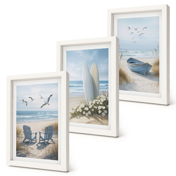 Gallery wall Strand met surfplanken, boten en vogels