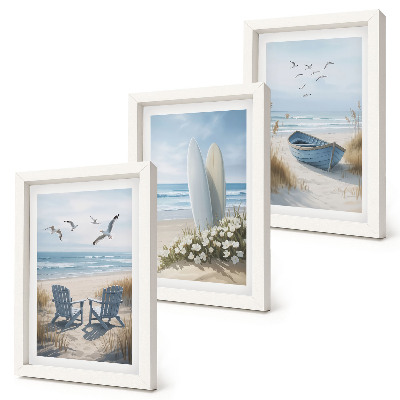 Gallery wall Strand met surfplanken, boten en vogels