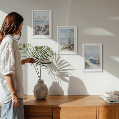 Gallery wall Strand met surfplanken, boten en vogels