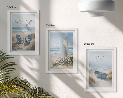 Gallery wall Strand met surfplanken, boten en vogels