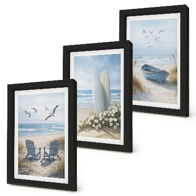 Gallery wall Strand met surfplanken, boten en vogels