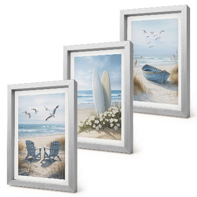 Gallery wall Strand met surfplanken, boten en vogels