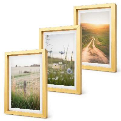Gallery wall Natuurlandschappen met velden en een pad in de zon.