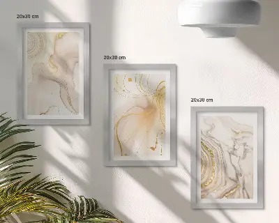Set van ingelijste schilderijen met subtiele abstracte patronen van gemorste verf