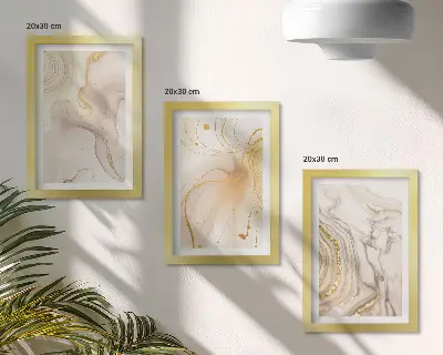 Set van ingelijste schilderijen met subtiele abstracte patronen van gemorste verf