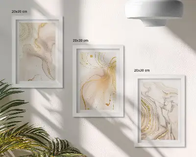Set van ingelijste schilderijen met subtiele abstracte patronen van gemorste verf