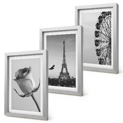 Set van ingelijste schilderijen Roze Eiffeltoren en reuzenrad in zwart-wit