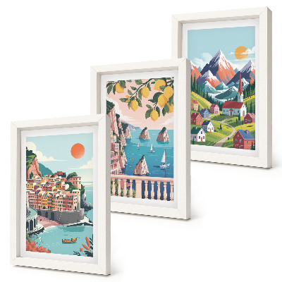 Gallery wall Kleurrijke berglandschappen en kuststeden