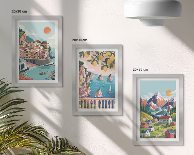 Gallery wall Kleurrijke berglandschappen en kuststeden