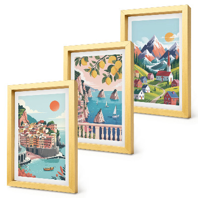 Gallery wall Kleurrijke berglandschappen en kuststeden