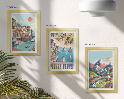 Gallery wall Kleurrijke berglandschappen en kuststeden