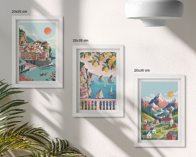 Gallery wall Kleurrijke berglandschappen en kuststeden