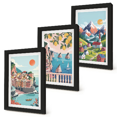 Gallery wall Kleurrijke berglandschappen en kuststeden