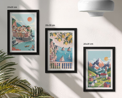 Gallery wall Kleurrijke berglandschappen en kuststeden