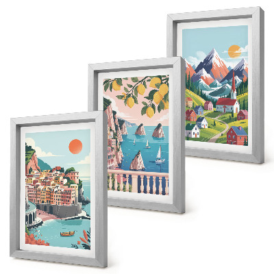 Gallery wall Kleurrijke berglandschappen en kuststeden