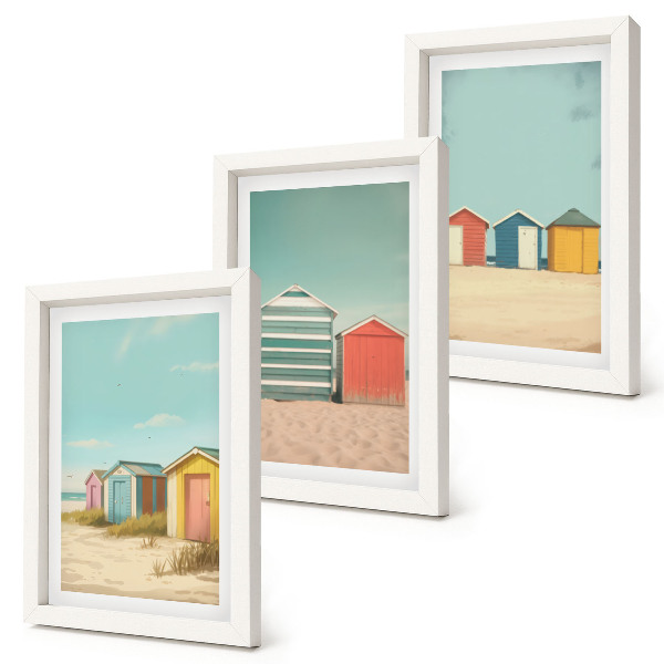 Gallery wall Kleurrijke strandhuisjes in de zomerzon.