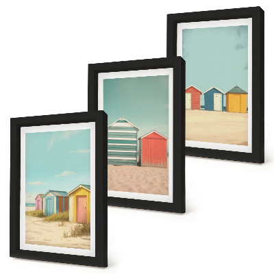 Gallery wall Kleurrijke strandhuisjes in de zomerzon.