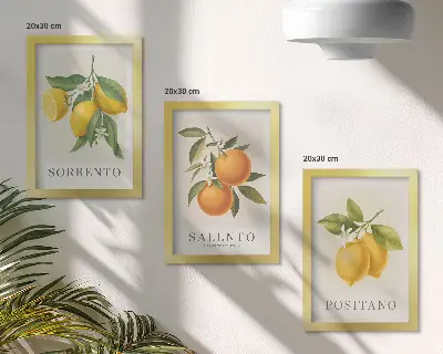 Set ingelijste schilderijen met citroenen en sinaasappels aan de Amalfikust