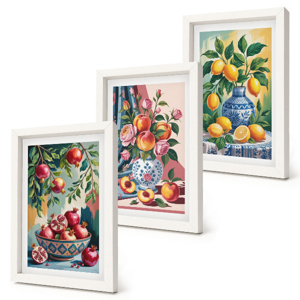 Gallery wall Geschilderde bloemen en fruit in vazen
