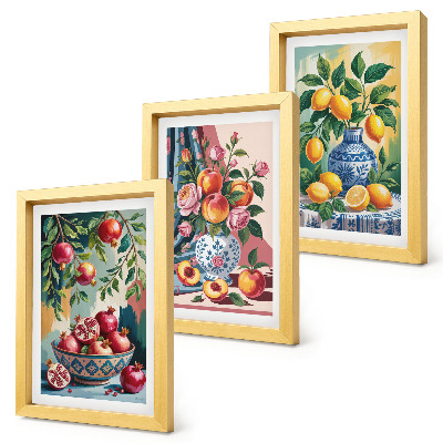 Gallery wall Geschilderde bloemen en fruit in vazen